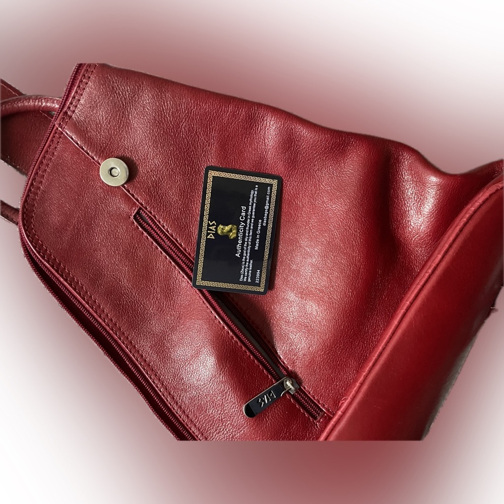 DIAS Red genuine leather purse backpack, made in Greece